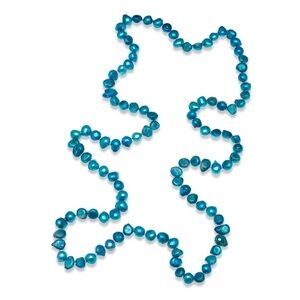 45" Knotted Blue Dyed Freshwater Pearl Necklace – 11-12mm Baroque Continuous Str